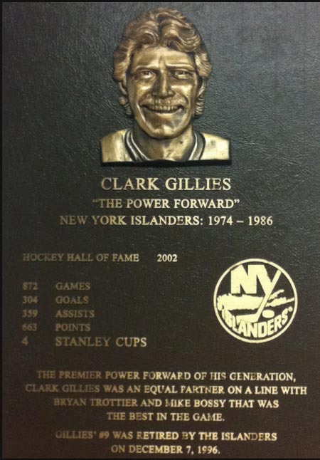 Clark Gillies Hall of Fame plaque